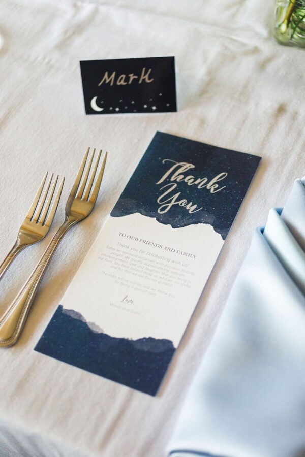 Mandy Collection Starry Night Inspired Wedding Reception Place Setting Thank You Card