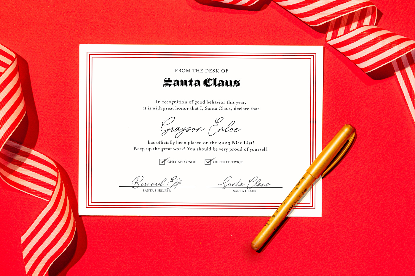 Santa's Official Nice List Certificate by Enlove Occasions