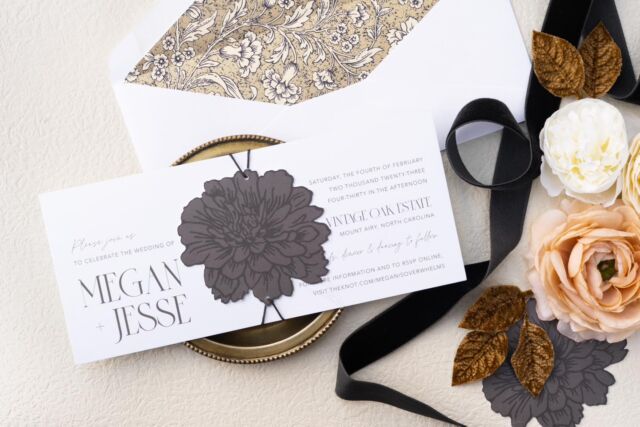 When we began working with Megan last year, she told us we had free rein of her design. With the epitome of a trust fall, we took a leap with a long invitation and paired it with a liner that reminded us of the wallpaper at the Greenbrier where she got engaged. We love every single piece of this invitation and this sweet bride. 

Photo and Styling: @peterson.design.photo
Stationery: @enloveoccasions
Wedding Planner: @southernbellweddings
Venue: @thevintageoakestate
Bride: @hoseahousecollective